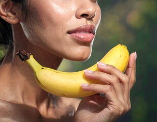 Close-up of a woman holding a banana