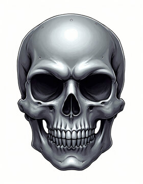 high quality vector image of a silver skull with stylized details  
