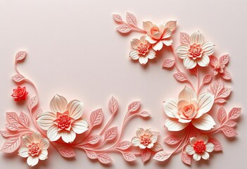 Intricate paper cut floral designs on memorial cards, elegant & somber tones,  blossom,  stock photo