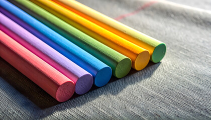 Colorful Chalk Sticks Arranged in a Row on a Wooden Surface