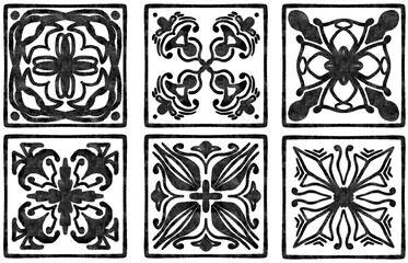 Black Vintage Ornamental Tile Set