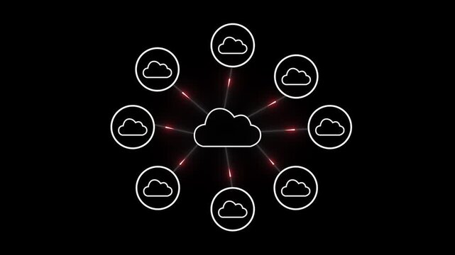  Cloud Network Circles Converging, Data Flows Connecting, Security Layers, and Real-Time Orchestration in Modern Environments on 4k animation 