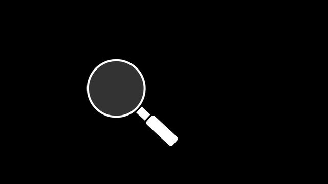 magnifying glass animated icon on black background 
