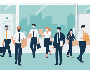 Office exodus, unemployment, economic crisis caused by Covid-19 pandemic, employees leaving the workplace