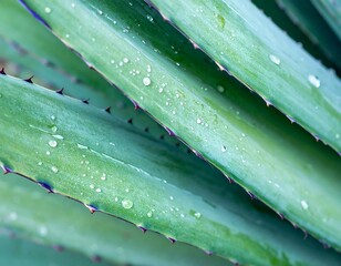 Close-up of agave leaves with water droplets