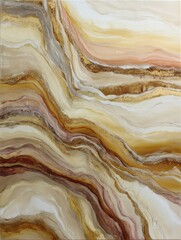 Beautiful Abstract Painting Featuring Warm Tones of Beige, Brown, and Cream in Flowing, Wavy Patterns, Creating a Serene Atmosphere for Any Space