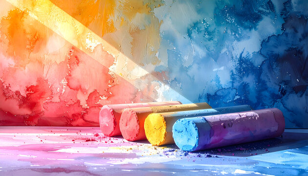 Colorful Chalk Sticks on Abstract Background with Soft Lighting Effects - Powered by Adobe