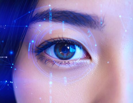 Close-up of an eye with digital overlay (1) - Powered by Adobe