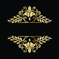 Vector golden vintage frame for design template. Elegant element for design in Eastern style, place for text. Floral golden border. Lace illustration for invitations and greeting cards.