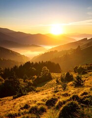 Sunrise over mountain valley