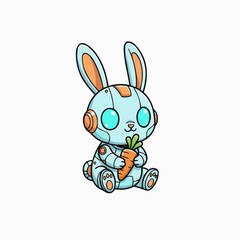 Obraz premium Cute robotic bunny holding a carrot vector illustration adorable sci-fi character art