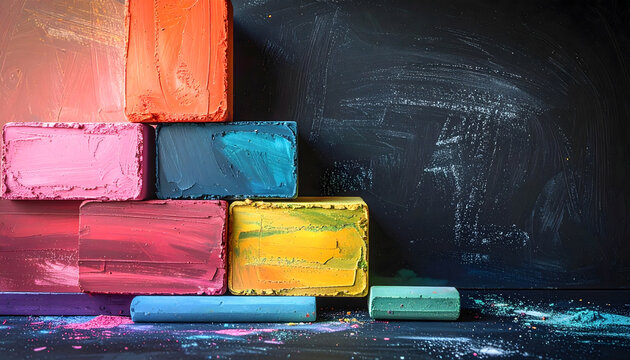 Colorful Chalk Blocks Against Dark Background for Creative Projects