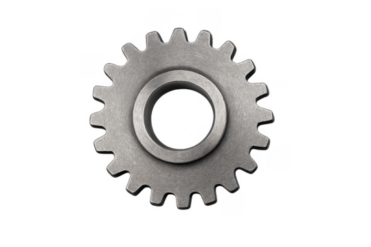 Metal gear cogwheel mechanism on transparent background
