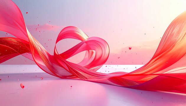 Festive abstract gestures creating joyful elements, backdrop elegant ribbon minimalist wallpaper Valentines Day romantic