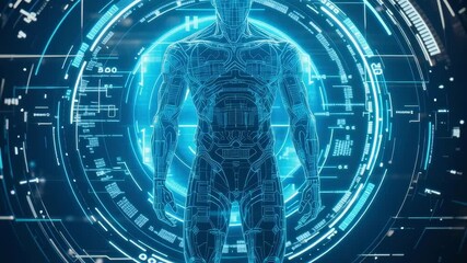 Advanced holographic human model display showcasing futuristic technology and design innovations - Powered by Adobe