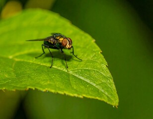 Fototapeta premium Close-up of a fly on a leaf