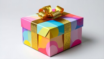 Colorful Abstract Patterned Gift Box with Golden Glitter Ribbon