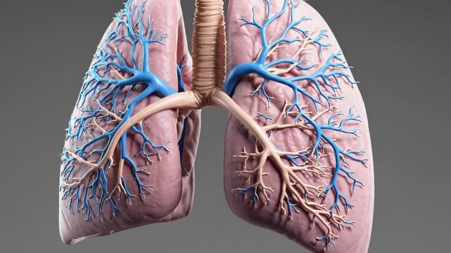 Detailed 3D model showcasing human lungs with intricate bronchial and vascular structures