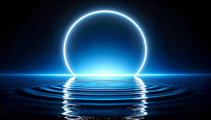 Neon Horizon Circle with Water Reflection