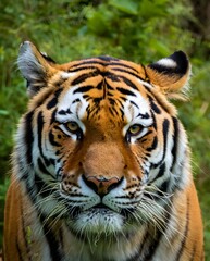 Fototapeta premium Realistic tiger portrait in natural habitat lighting