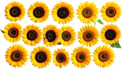 Bright sunflowers in a grid pattern
