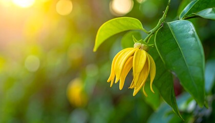 Bright yellow flower on branch
