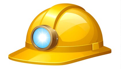 Bright yellow hard hat with lamp