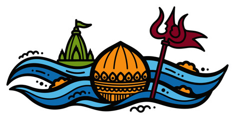 Sacred Hindu Temples on the Holy Ganga River Vector Illustration