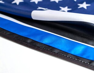 Close-up of a flag with thin blue stripe