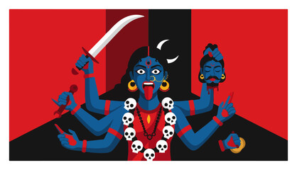 Fierce Hindu Goddess Kali with a Sword