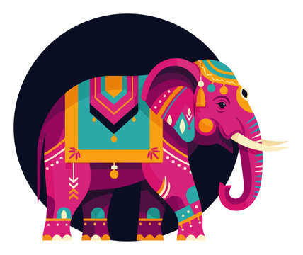Decorated Pink Elephant for an Indian Festival Celebration - Powered by Adobe