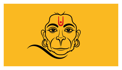 Lord Hanuman Face Line Art Illustration