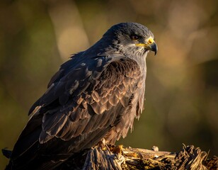 Obraz premium Close-up of a hawk perched on a log