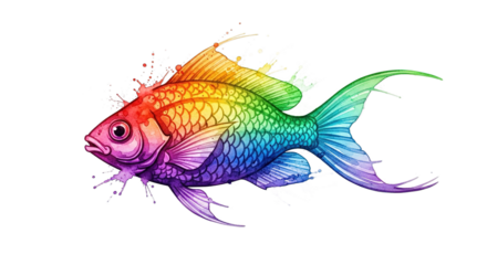 Colorful fish illustration with watercolor effect on white background.