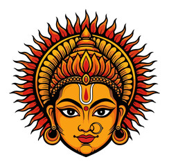 Radiant Hindu Goddess Face with a Sun Crown