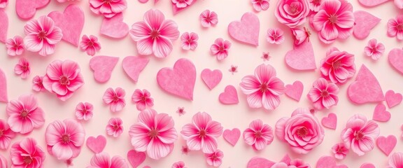 Abstract pink floral hearts seamless pattern, soft romantic design,  floral,  sweet