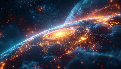 Fototapeta premium Abstract Connectivity Glowing Visualization Logo Representing Data Network Background Technology Particles Global Science