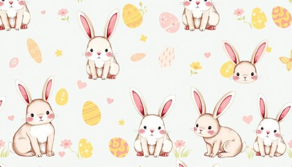Adorable hand-drawn Easter bunnies in a playful seamless pattern, perfect for spring designs, hare, textile
