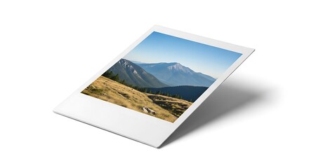 Mountain Vista Captured in a Polaroid Frame, Golden Grass and Distant Peaks