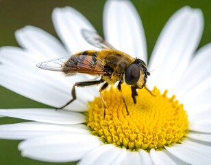 Close-up of a hoverfly on a daisy