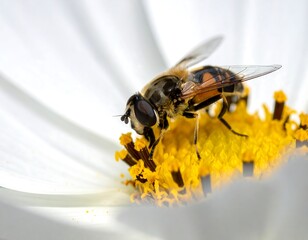 Close-up of a hoverfly on a white flower (2)