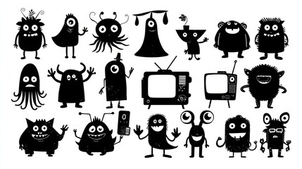Obraz premium Black and white cartoon monsters