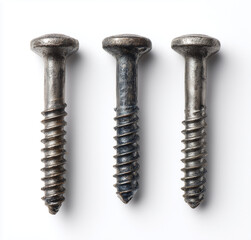 Different types of screws arranged on a white background for a close-up detailed view of hardware features and textures Generative AI