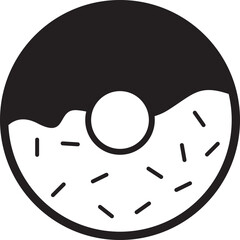 Black and white frosted donut icon with sprinkles