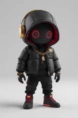 Modern advanced autonomous robot toy isolated on a gray background.