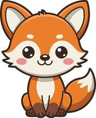 Cute, kawaii baby fox cartoon character sitting illustration, an adorable and charming wild animal mascot perfect for children's books and nursery designs