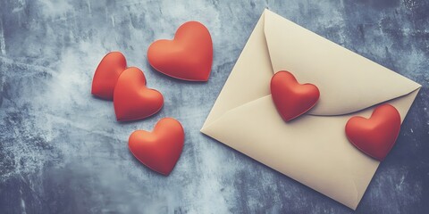 Romantic Envelope with Red Hearts Valentine's Day