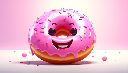 A cheerful pink donut with a happy expression