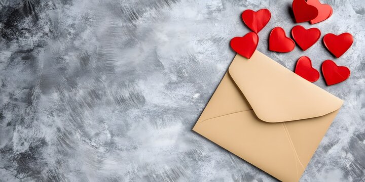 Romantic Kraft Envelope with Red Hearts Valentines Day