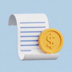 White Curved Document with Blue Text and Yellow Dollar Coin on Light Blue Background
